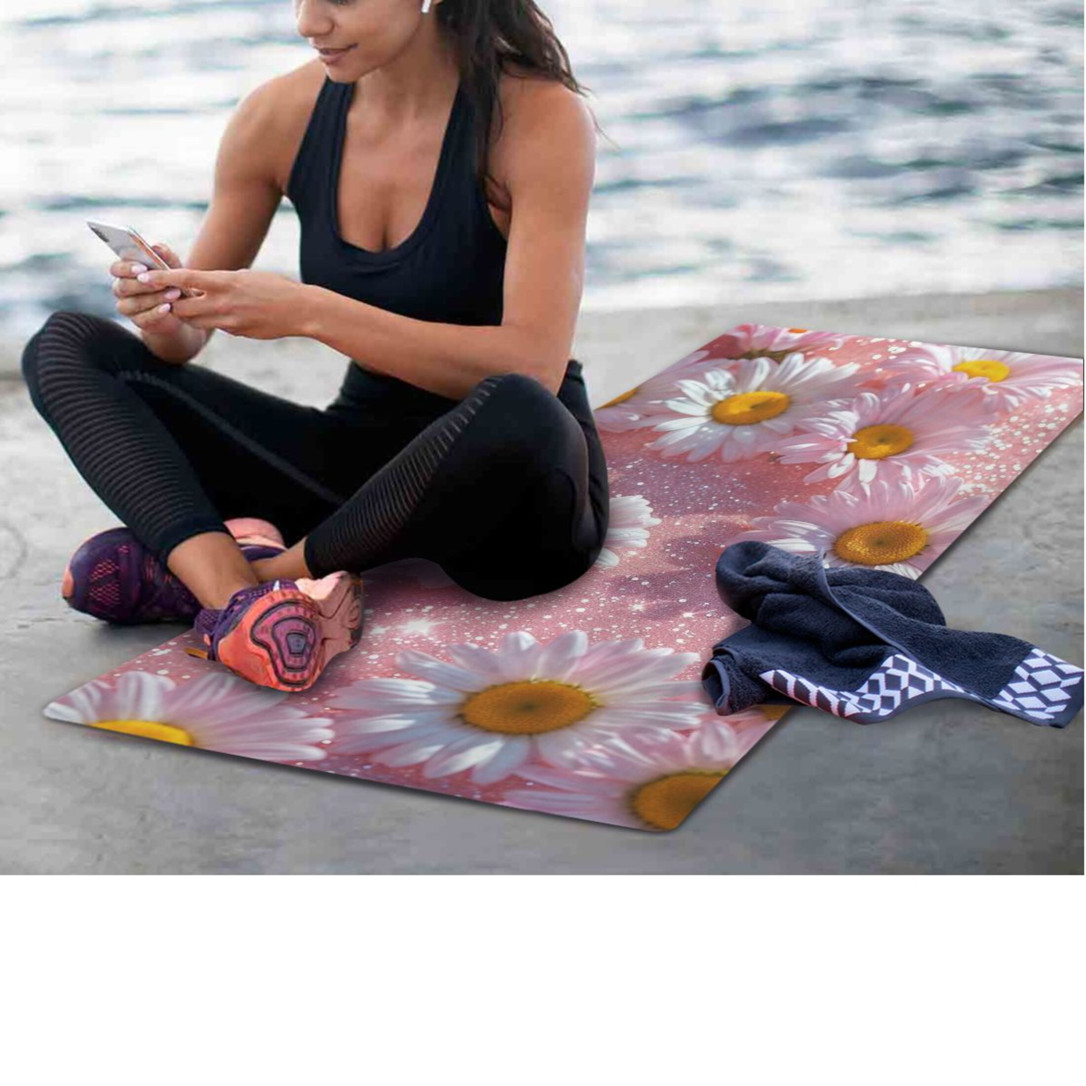 BZSMCE Yoga Mat Women Fitness Mat Daisies in Sparkling Dew Pattern