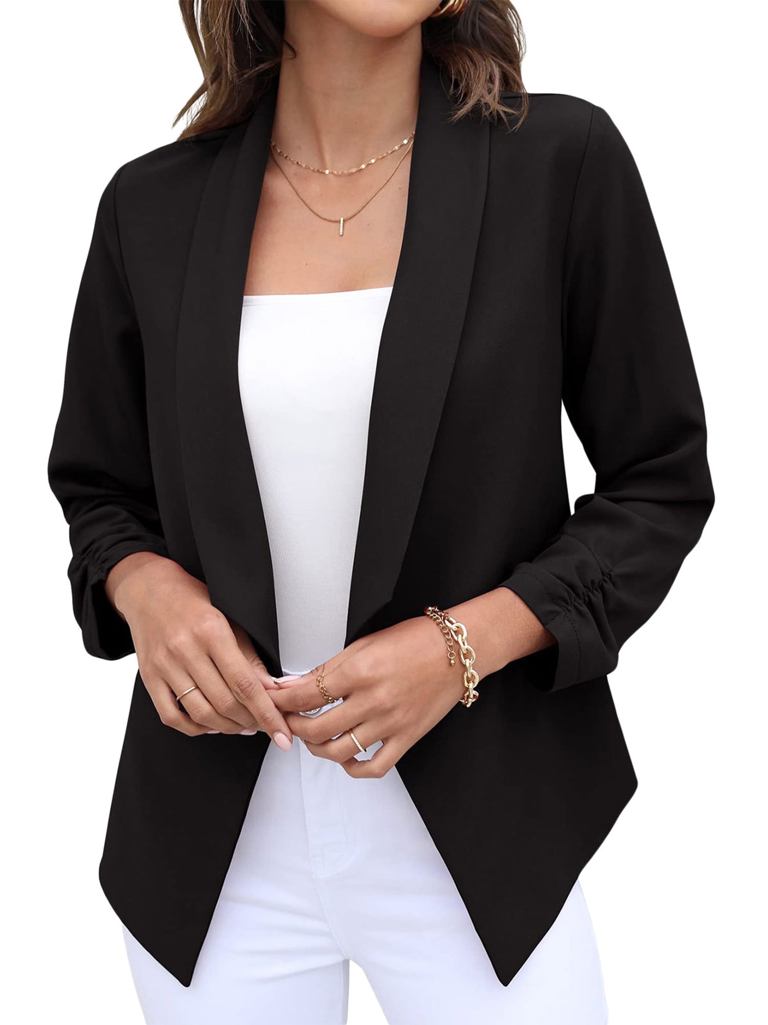 Womens Casual Lightweight 3/4 Sleeve Open Front Work Office Blazer Jacket Cardigan Coats Plus Size Fall Jackets Blazers 