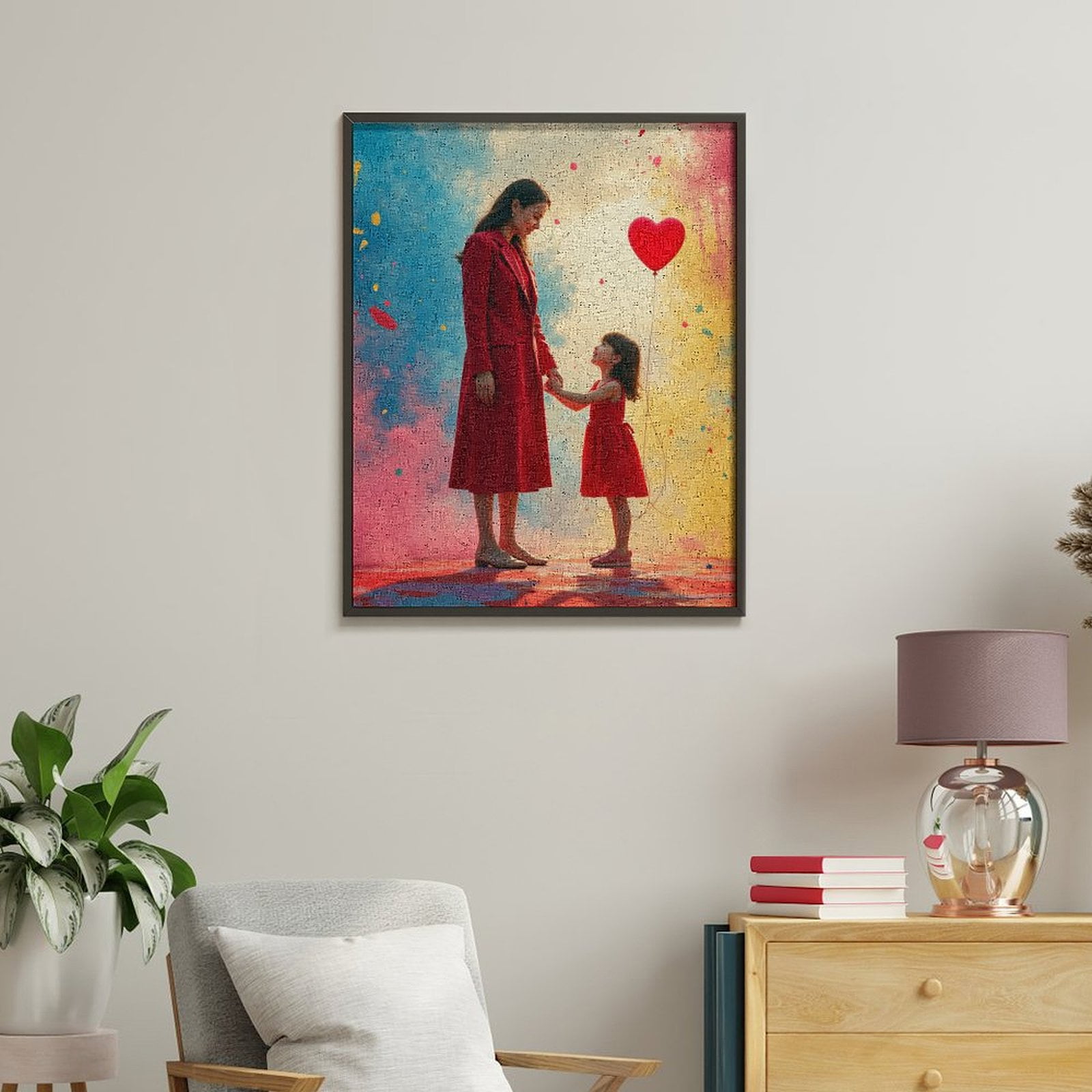 Paint By Numbers Kit for Adults Beginner - Mother Daughter Red Balloon Moment DIY Canvas Painting Kits for Adults, Frameless Paint By Number for Adults for Home Wall Decor 16x20 Inch
