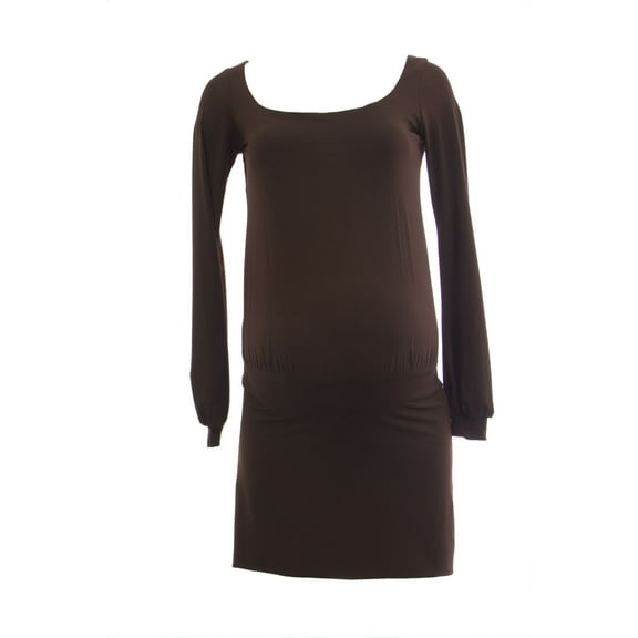 OLIAN Maternity Women's Long Sleeve Blouson Dress X-Small Brown