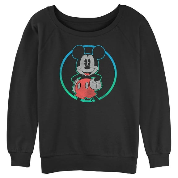 Junior's Mickey & Friends Distressed Retro Circle Sweatshirt Black Medium