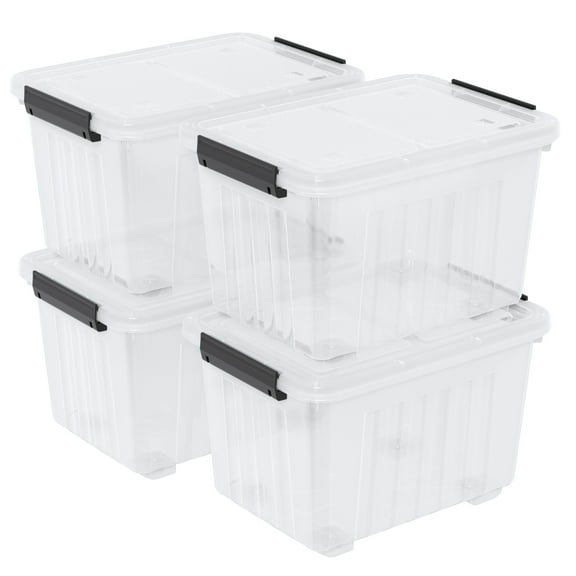 Sosody 50 Quart Large Plastic Storage Box with Wheels, Latching Box with Lid, Wheeled Storage Bin, 4 Packs