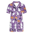 thumbnail image 5 of Tnhcen Women's Halloween Print Short Sleeve Collared Pajama Set Comfortable Loungewear Soft Sleepwear S-2XL Purple, 5 of 8
