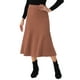 thumbnail image 4 of Falda midi de suéter elástica de cintura alta de punto acanalado para mujeres Inspire Chic XL color caramelo, 4 of 6