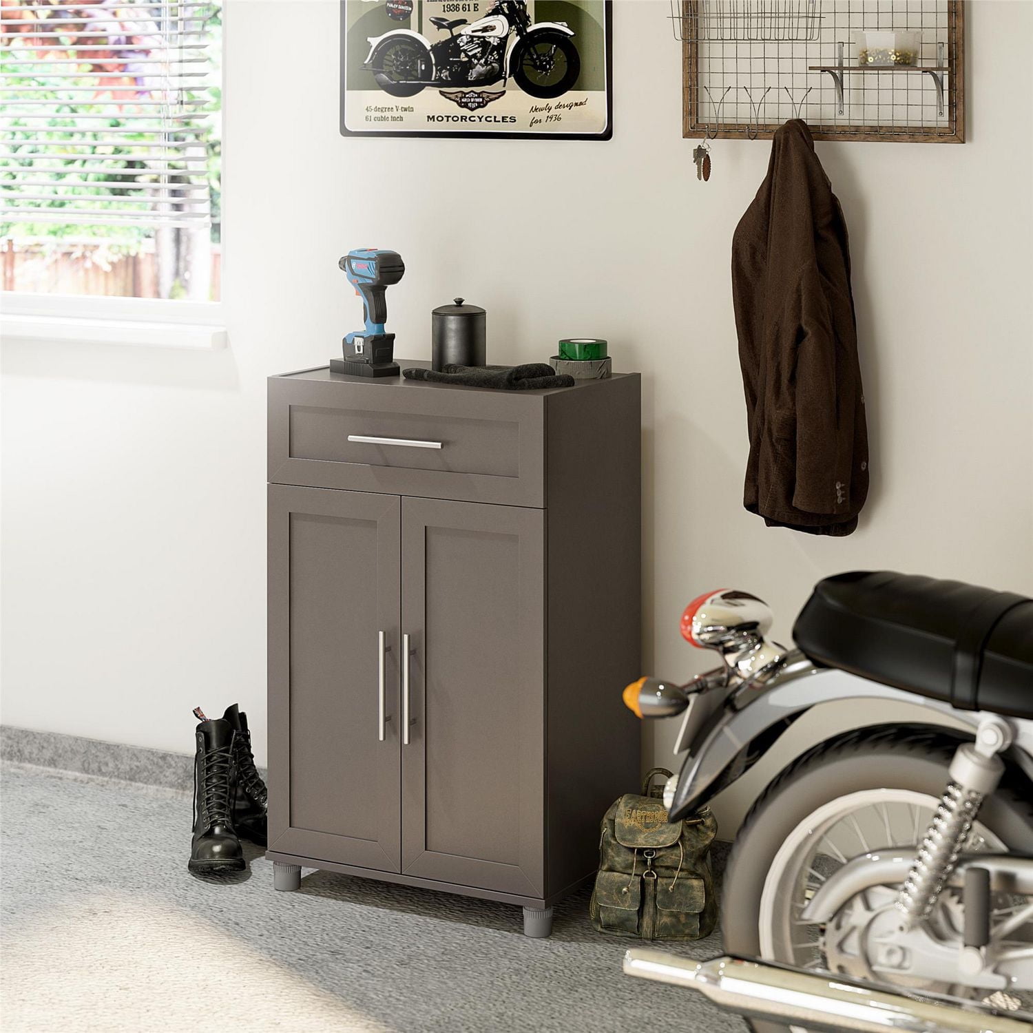 Systembuild Evolution Camberly Framed 2 Door/1 Drawer Storage Cabinet, Graphite Gray