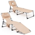 thumbnail image 1 of Patiojoy 2 Pcs Chaise Longue de Plage Chaise Inclinable avec 5 Positions Réglables Oreiller Détachable et Cordes à Main Beige, 1 of 9