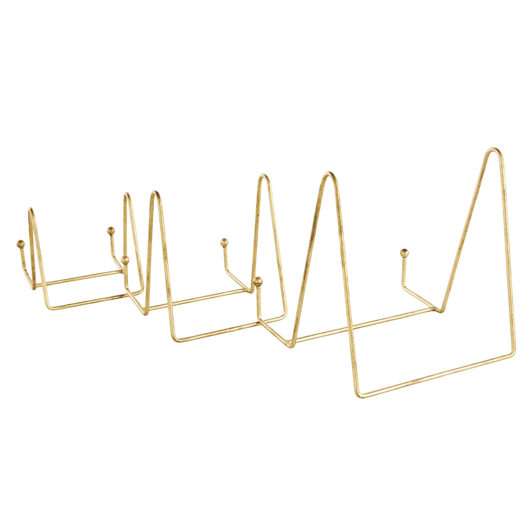 DecMode 10", 8", 6"H Gold Metal Wide Tabletop Triangle Easel with Ball Accents, 3-Pieces