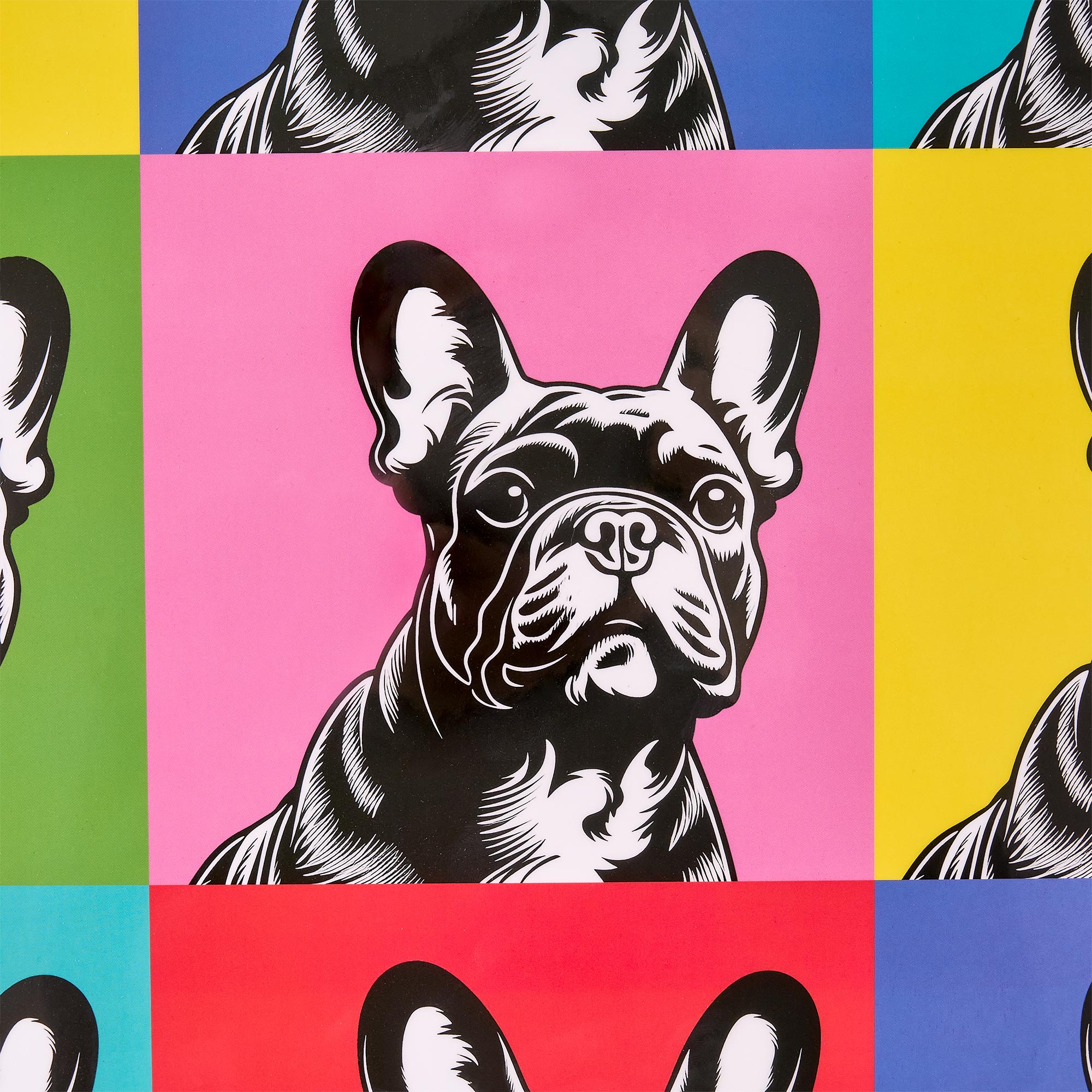 American Art Decor French Bulldog Rainbow Grid Lacquer 18" x 18" Wall Decor