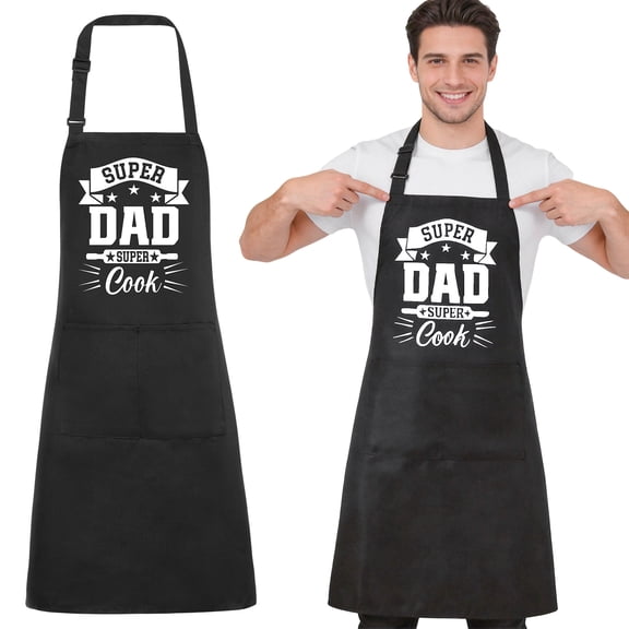AOWOO Funny Aprons for Men with Pockets, Super Dad Super Cook BBQ Grill Kitchen Apron, Adjustable Black Chef Apron for Dad Husband Boyfriend, Father's Day Birthday Gifts for Men Who Grill