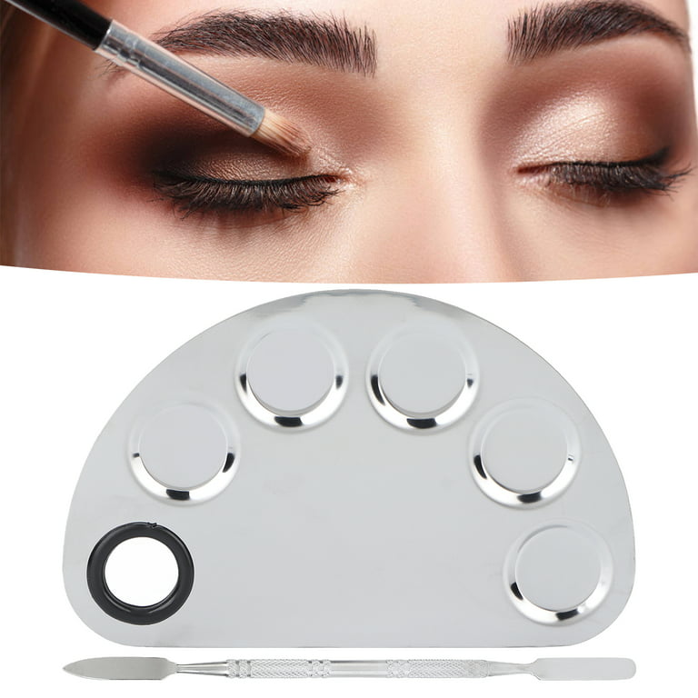 Makeup Palette, Stainless Steel 5-well Cosmetic Artist Mixing Palette with  Spatula Tool for Nail Art Eye Shadow Eyelash Mixing Foundation