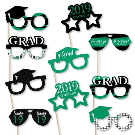 Green Grad - Best is Yet to Come - Glasses - Green 2019 Paper Card Stock Graduation Photo Booth Props Kit - 10