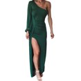 thumbnail image 3 of Mialoley Women Long Bodycon Dress Solid Color One Shoulde Spring Evening Party High Slit Dress, 3 of 7