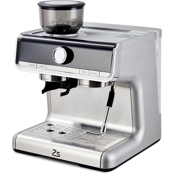 Yiwa Stainless Steel Espresso Machine, Built-In Grinder, 20 Bar Pump, Milk Frother, and Large 95 Oz Water Tank for Home Use