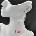 thumbnail image 3 of Clip on 2" silver textured hoop earrings with center pearl, 3 of 4