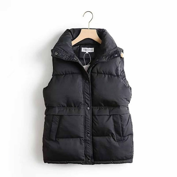 Abrigo informal sin mangas y sin capucha para mujer, chaquetas y abrigos de algodón con cuello alto y cremallera y bolsillos.