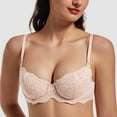 thumbnail image 3 of MELENECA Women's Sexy Lace Push Up Plus Size Sheer Balconette Underwire Unlined Bra Beige 34DD, 3 of 6