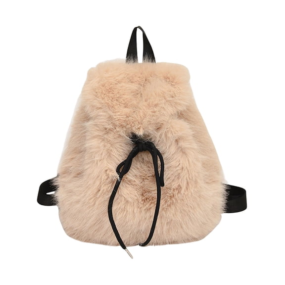 Primegos Fuzzy Backpack Faux Fur Fluffy Daypack Drawstring Closure Casual Furry Backpack for School Commuting Daily Errands Travel