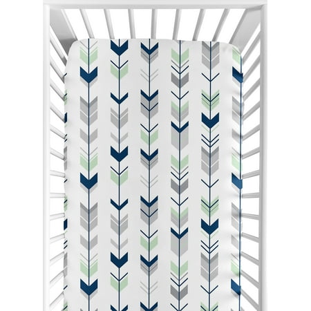 UPC: 0846480042914 | Woodsy Navy Mint Grey Fitted Crib Sheet by Sweet Jojo Designs
