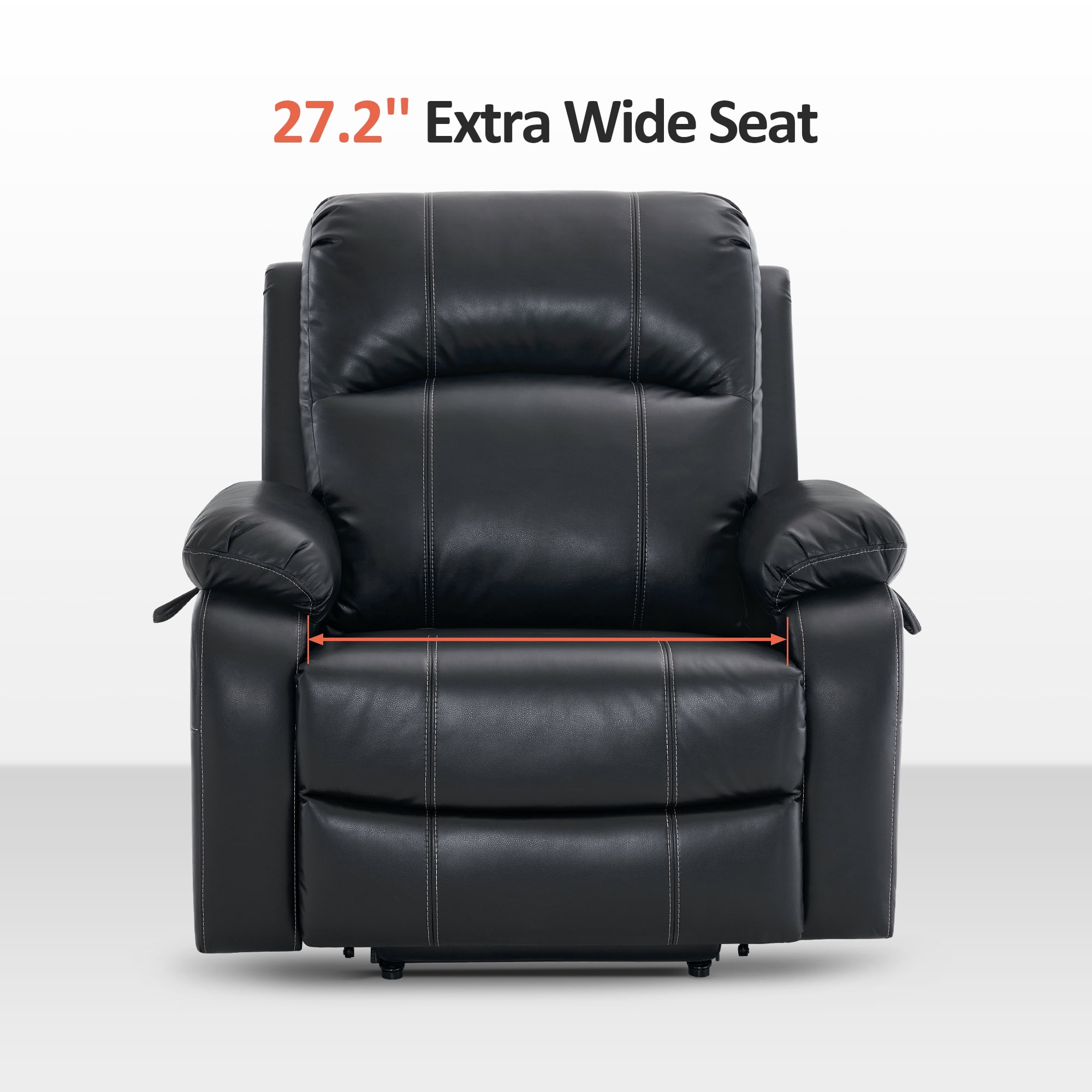 MCombo 27.2'' Extra Wide Seat Power Lift Recliner Chair with Massage and Heat for Short People, Faux Leather R7410 (Black, Wide)
