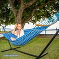thumbnail image 2 of Hammocks Double Hammock With Curved Spreader Bar Outdoor Portable Hammock With Carrying Bag Tree Straps For Bedroom Patio Backyard Balcony Max 450lbs Capacity Blue, 2 of 8
