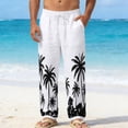thumbnail image 2 of Pantalones Casuales Relajados de Ajuste de la Playa Hawaiana Estirado de la Cintura con Cordón Impreso Pantalones de Lino Recto de Longitud Completa, 2 of 7