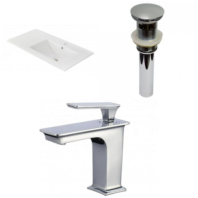 American Imaginations 35.5-in. W 1 Hole Ceramic Top Set In White Color - Overflow Drain Incl. AI-32995