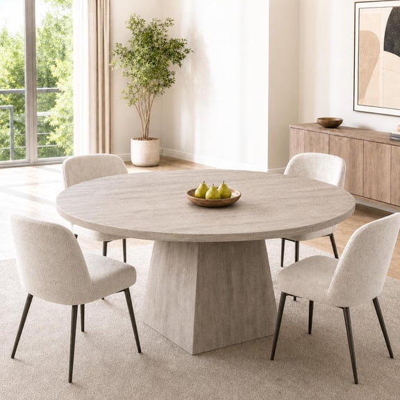 Round Dining Table 47 Inch Circle Kitchen Table for 4-6 with Thickened Tabletop and Square Pedestal Base Modern Dining Room Tables Gray Finish for Home Apartment Condo