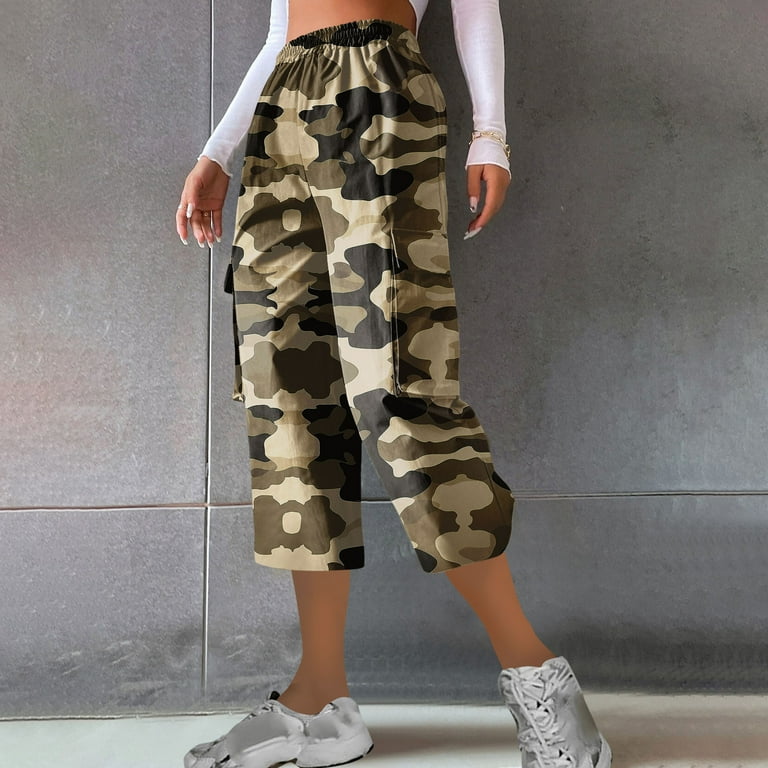 CFLVAEK Camo Capris for Women Plus Size Cargo Pants with Pockets
