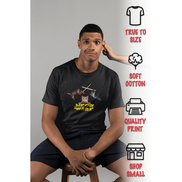 ShirtBANC Feline Fun Mens Meow Wars Shirt Cat Battle Light Sword Cute Parody Tee Walmart