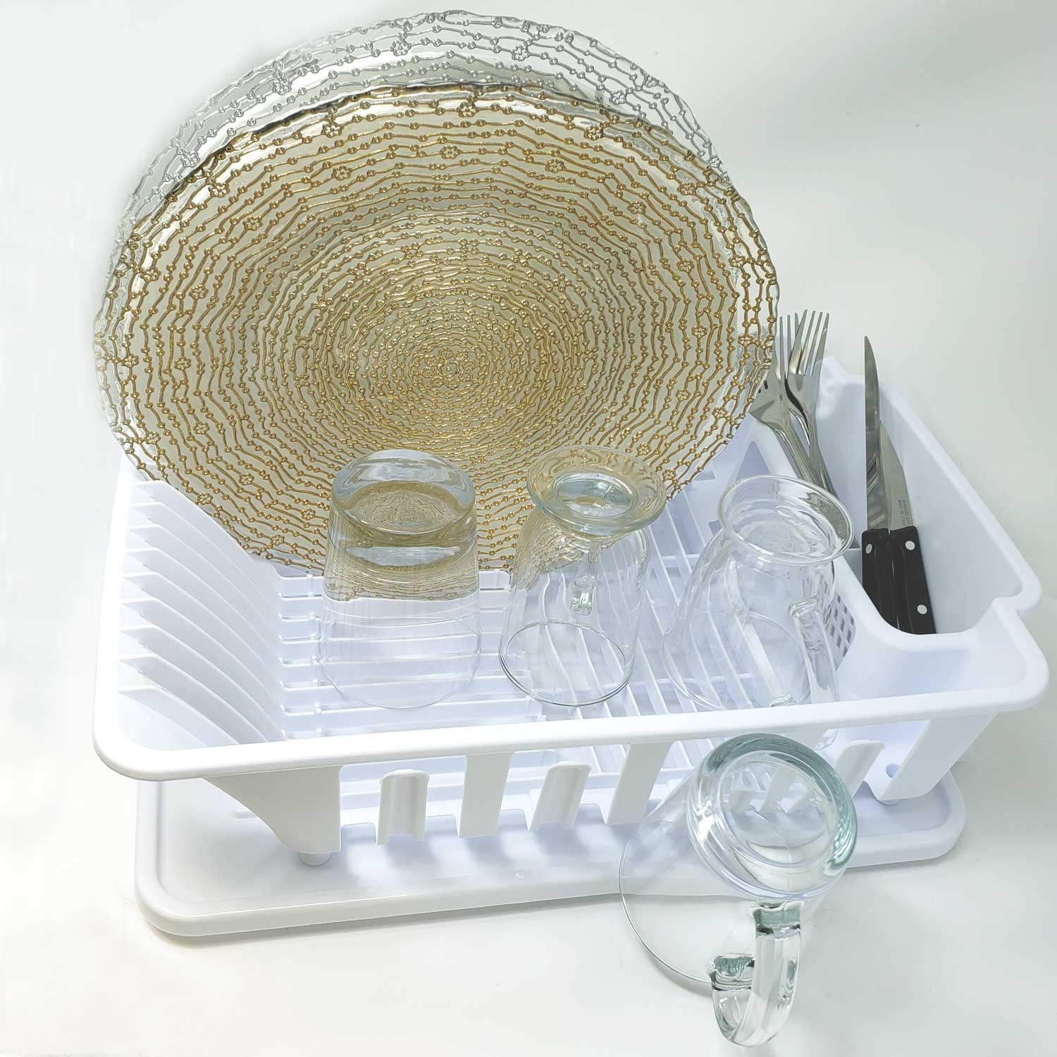 Sterilite Large Sink Set Dish Rack Drainer - Foldable Plastic - 2 Piece, White, 18.75 x 13.75 x 5.5 In