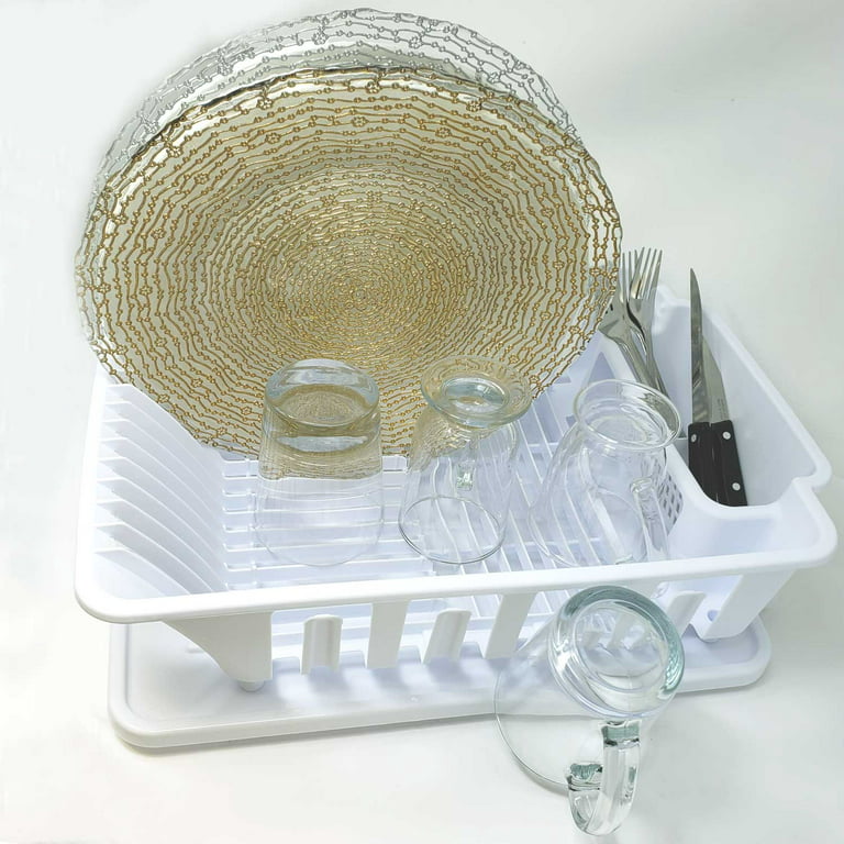 BEAUTY DEPOT STERILITE 2-Piece Large Sink Set Dish Rack Drainer, White (18  L X 13 3/4 W X 5 1/2 H), 3/4 L X 3/4 W X