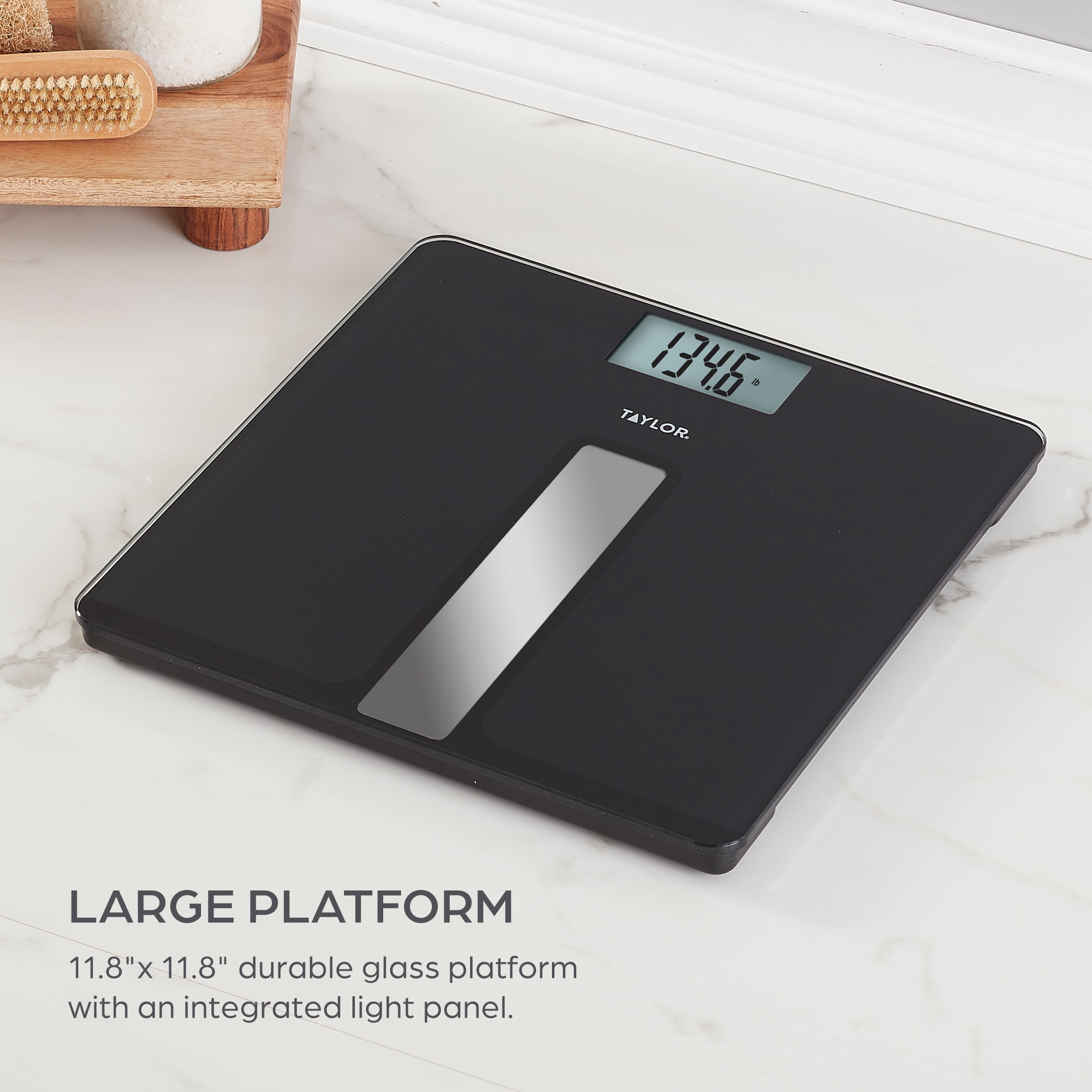 Taylor Light-Powered 11.8" x 11.8" Digital Bath Scale Black