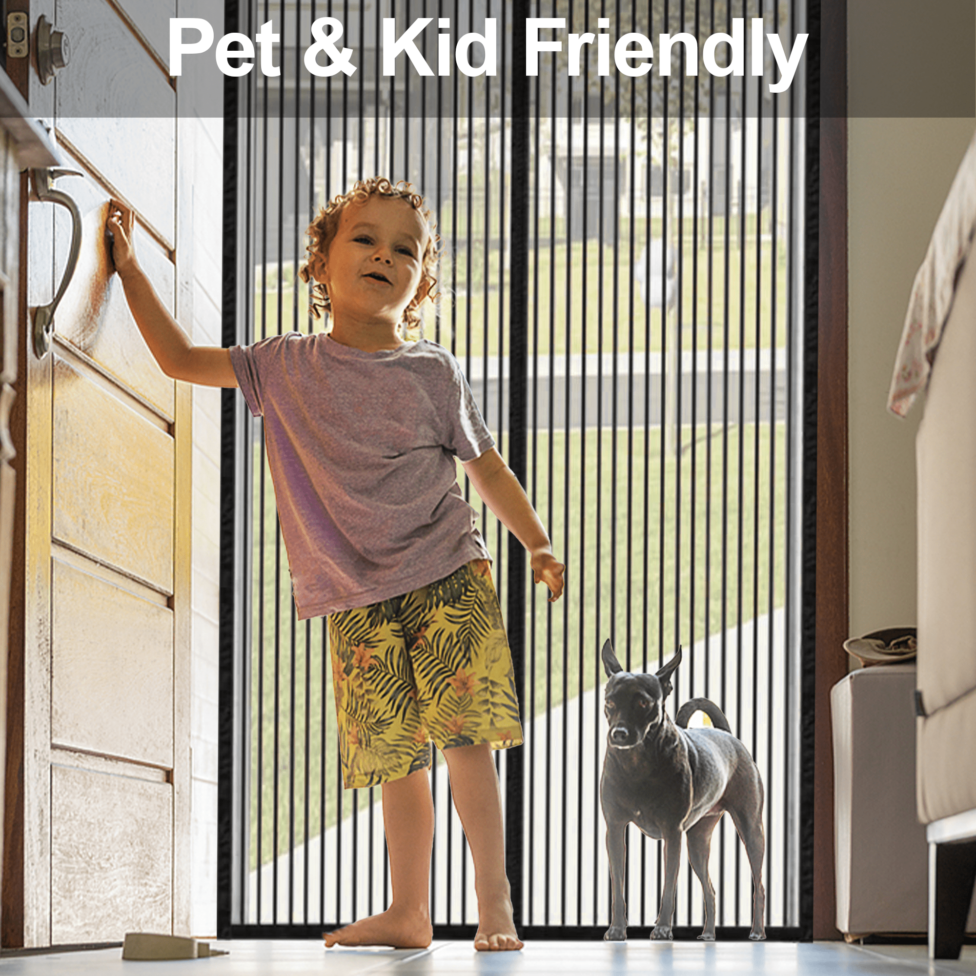 Magnetic Screen Door for Home, Auto-Close Heavy Duty Mesh Curtain, Bug Proof & Pet Friendly Design, Easy-Install Hands Free Entry, 35.4" x 82.7", Black