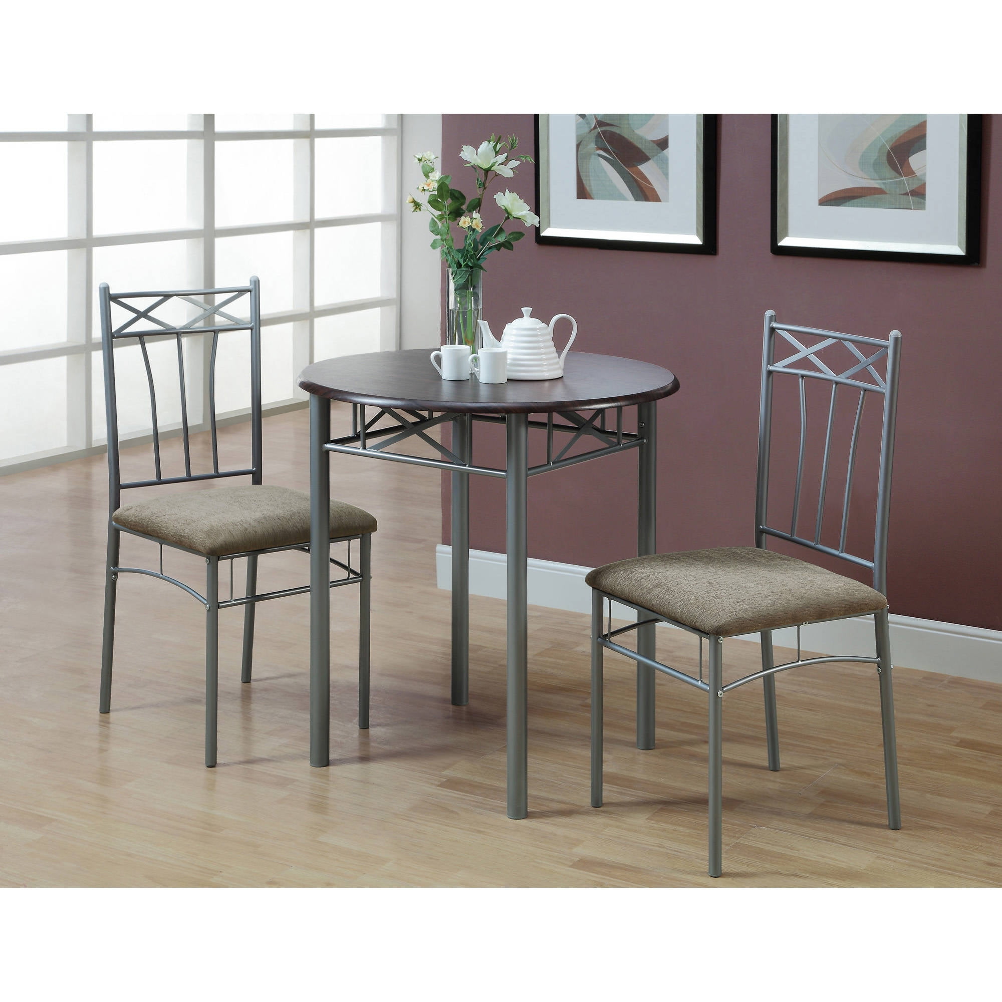 Monarch Dining Set 3pcs Set Cappuccino Silver Metal Walmartcom Walmartcom