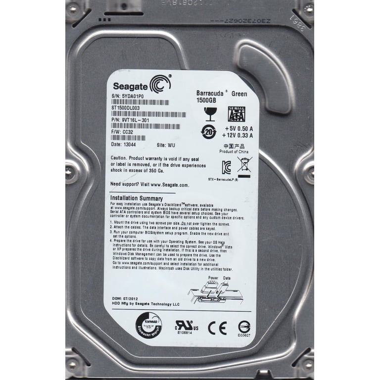 ST1500DL003, 5YD, WU, PN 9VT16L-301, FW CC32, Seagate 1.5TB SATA 
