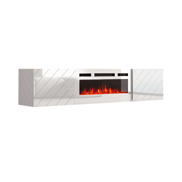 Luxe WHEF Wall Mounted Electric Fireplace Modern 72" TV Stand White