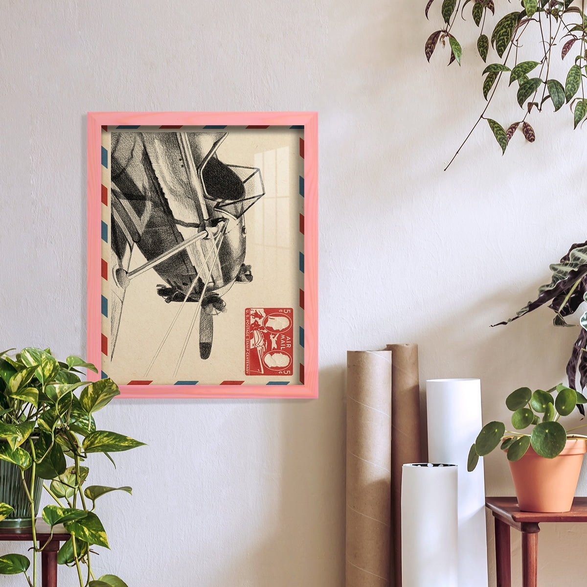Vintage Airmail I -Framed Print w/glass-Sunset Pink