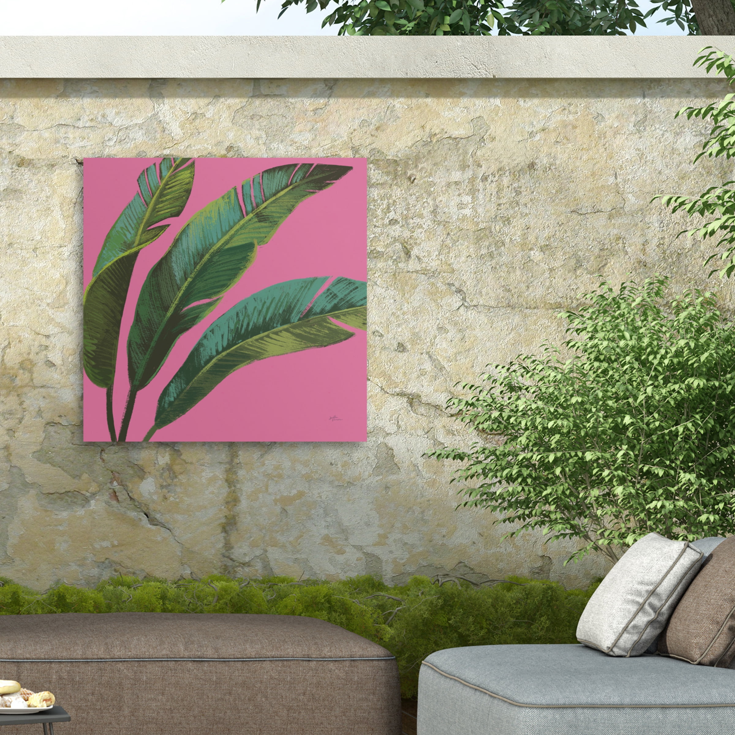 Janelle Penner 'Welcome to Paradise XI on Pink' Outdoor Canvas 18x18