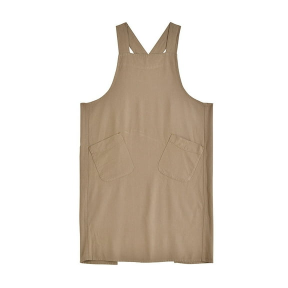Soft Cotton Linen Apron for Women - Non-tie Cross Back Apron with Pockets, Great for Florist and Kitchen