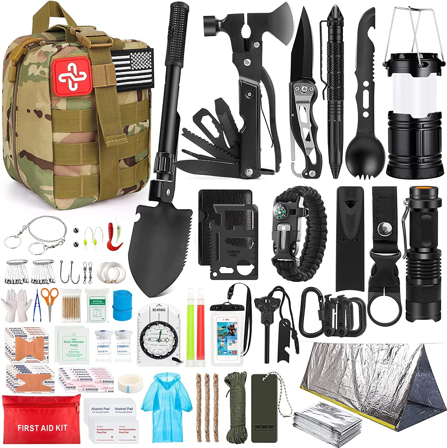 Survival Kit, 250Pcs Survival Gear First Aid Kit with Molle System Compatible Bag and Emergency
