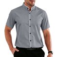 thumbnail image 2 of OIOLOYJM Mens Dress Shirt Regular Fit Stand Collar Stretch Short Sleeve Button Down Business Work Shirts Lightweight Breathable Foldable Outdoor Office Outfits Gray M, 2 of 5