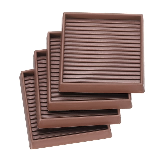 Almohadillas para muebles, protectores de piso de patas de silla de goma cuadradas, copas para ruedas antideslizantes con tiras antideslizantes para pisos de madera, marrón 3''