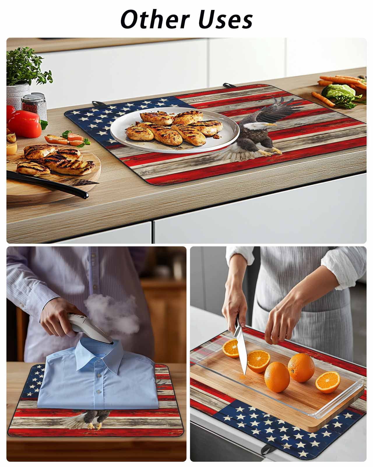 Stove Top Covers for Electric Stove, American Flag Glass Stovetop Cover Protector, Eagle Blue Red USA Flag Retro Induction Cooktop Protector Oven Mat for Kitchen Countertop 24"x21"