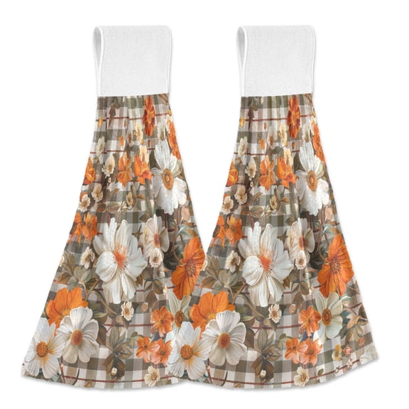 Yayeee Kitchen Hanging Hand Towels Set of 2 with Loop Bathroom Absorbent Tie Towel, Rustic Floral