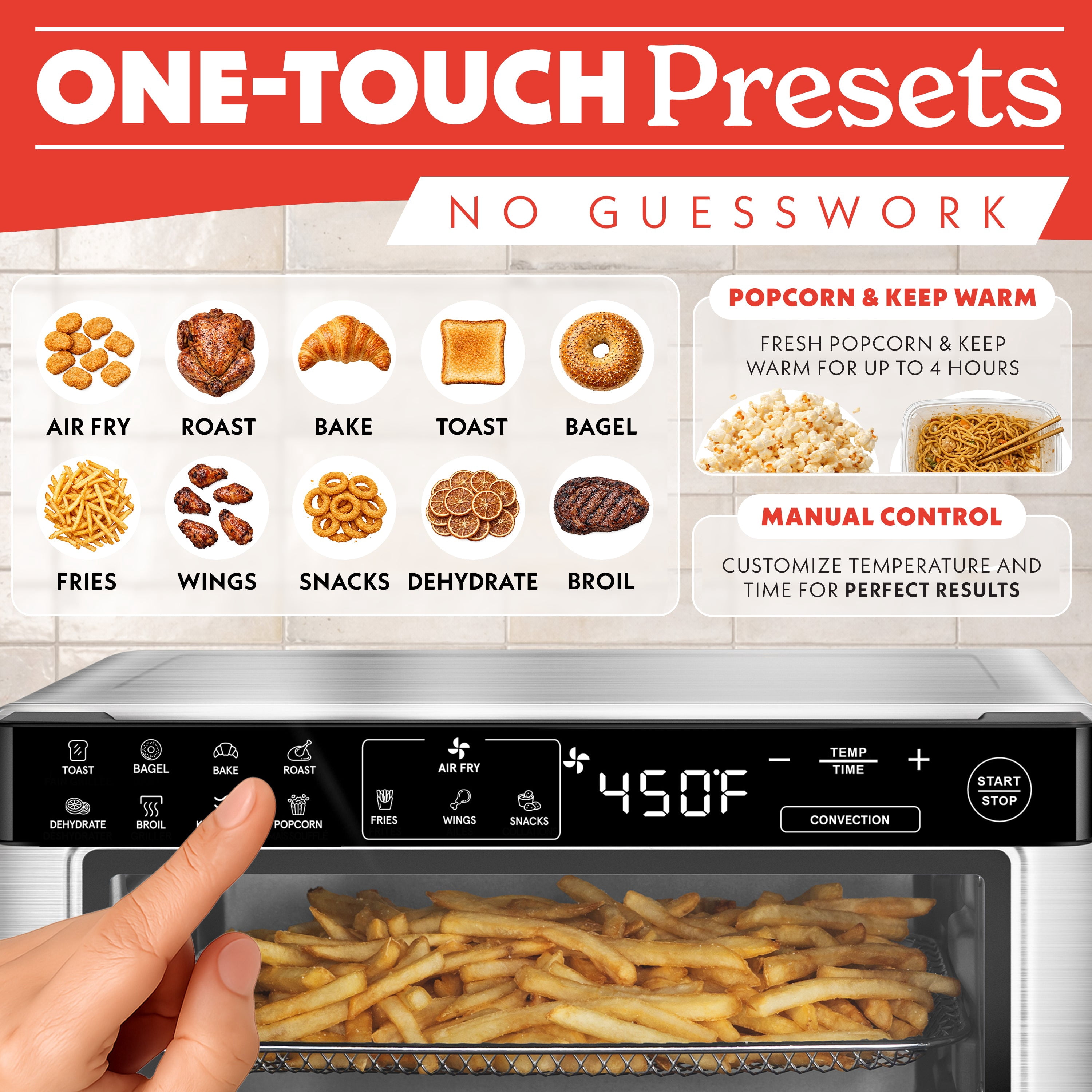 Gourmia 4-Slice Air Fryer Toaster Oven — Digital Countertop Oven with 12 Presets, Stainless Steel