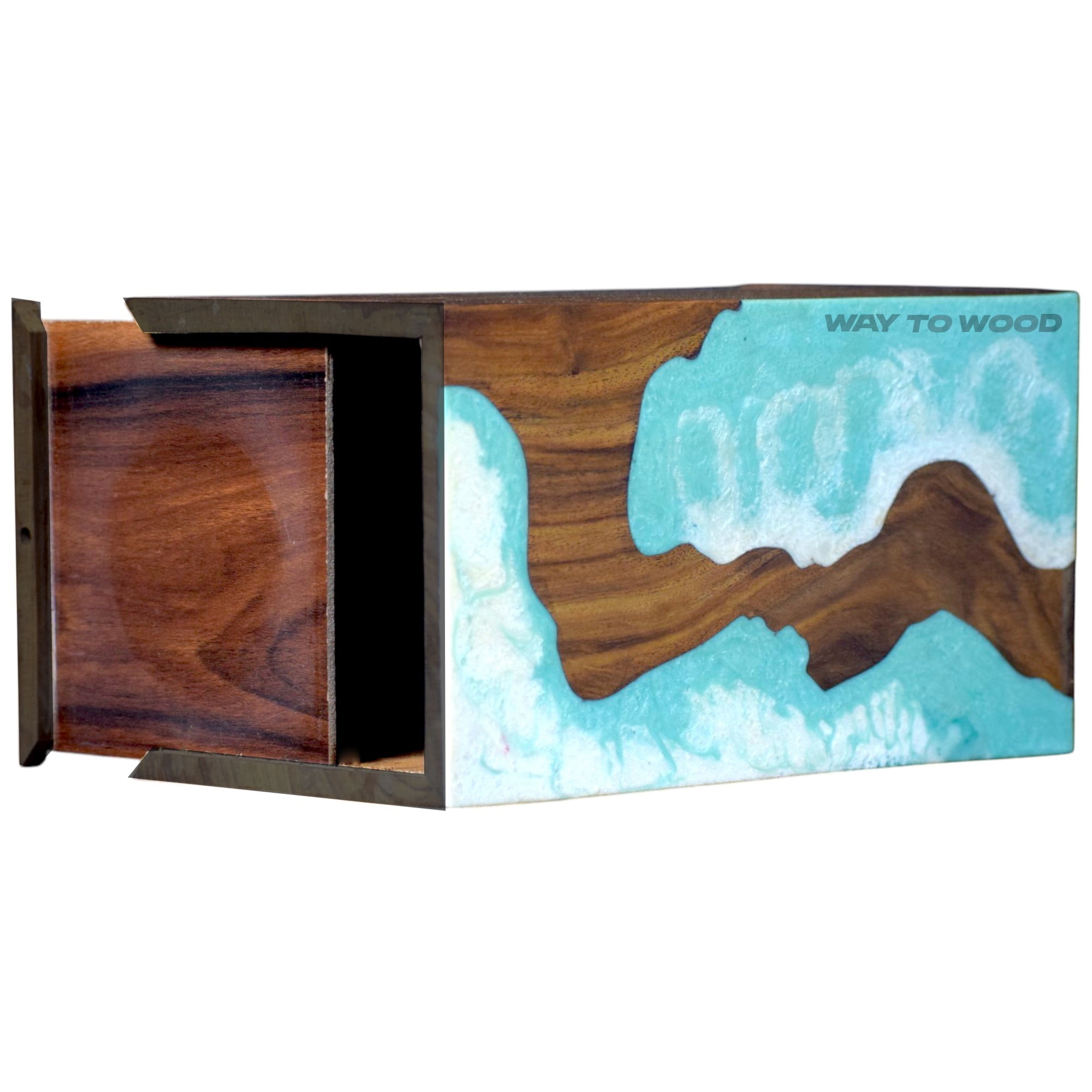 Wooden Urn for Human Ashes Adult Male, Female – Personalized Cremation Urns - Ocean Wooden Resin Urn for Burial & Home Memorial - Decorative Urn Box for Pet Ashes