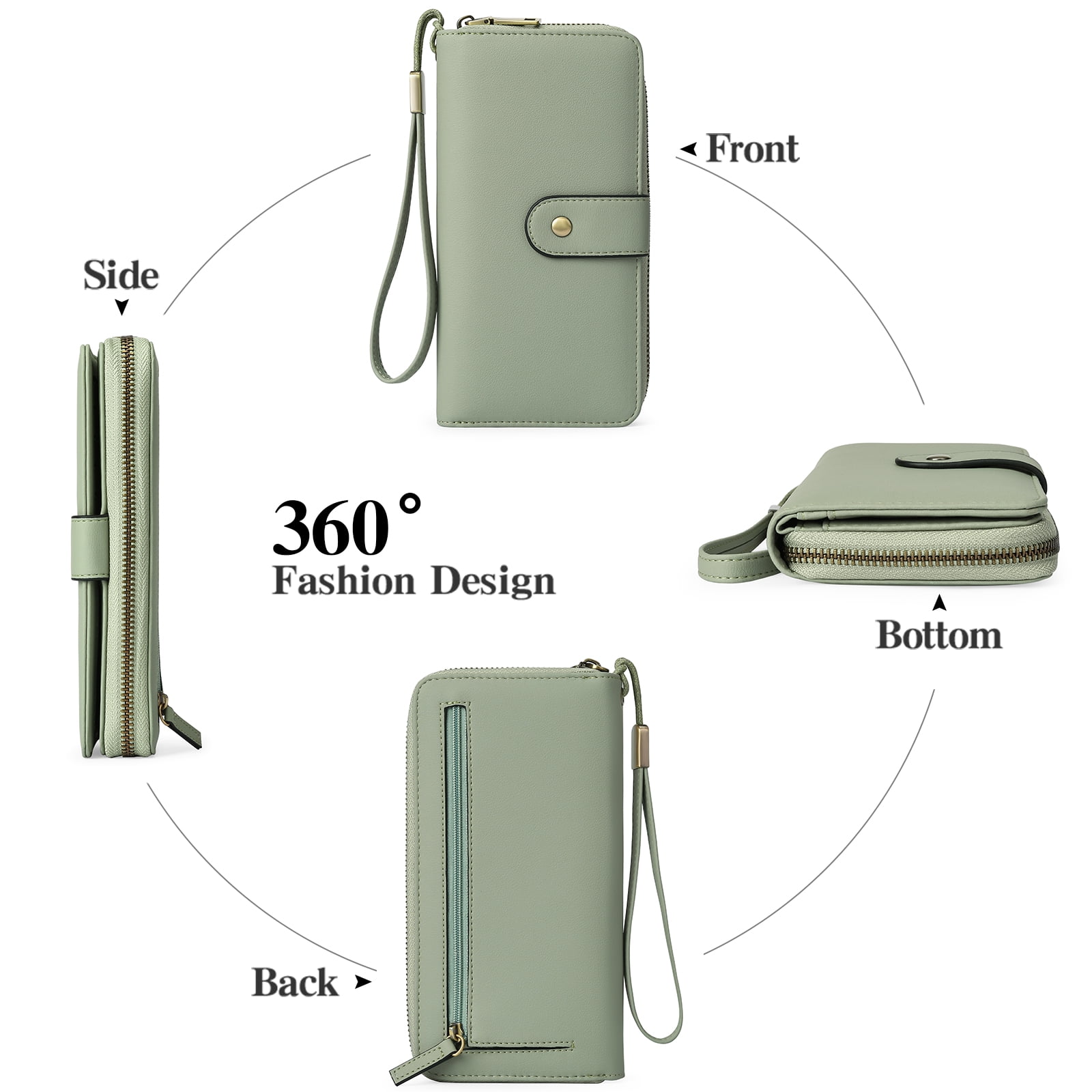 GAEKEAO Wallet for Women Clutch RFID Blocking Leather Wristlet Purse Large Capacity Credit Card Holder with Grip Hand Strap