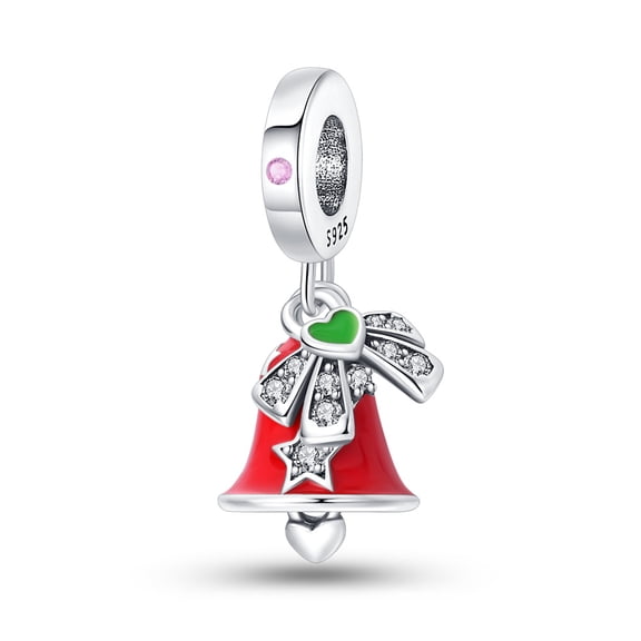 Jeffery Charms for Women Bracelet 925 Silver Christmas bell Pendants with Colorful zircon,Red Christmas bell,Christmas