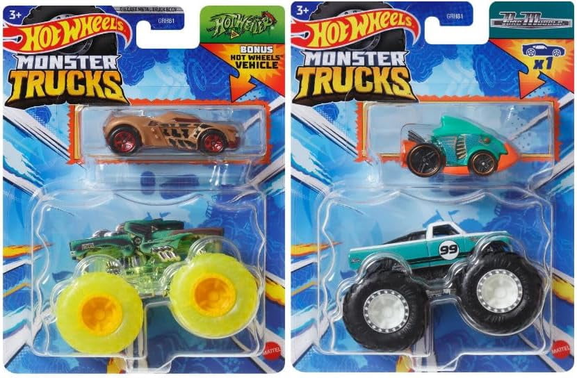 Hot Wheels Monster Trucks with Bonus Vehicles, Bundle of 8, Ages 3+ GRH81-999P