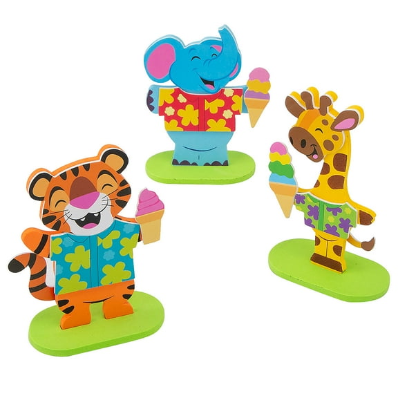 Fun Express 4 1/2" - 5" Animals Eating Ice Cream Cones Stand-Up Foam Craft Kit - Makes 12